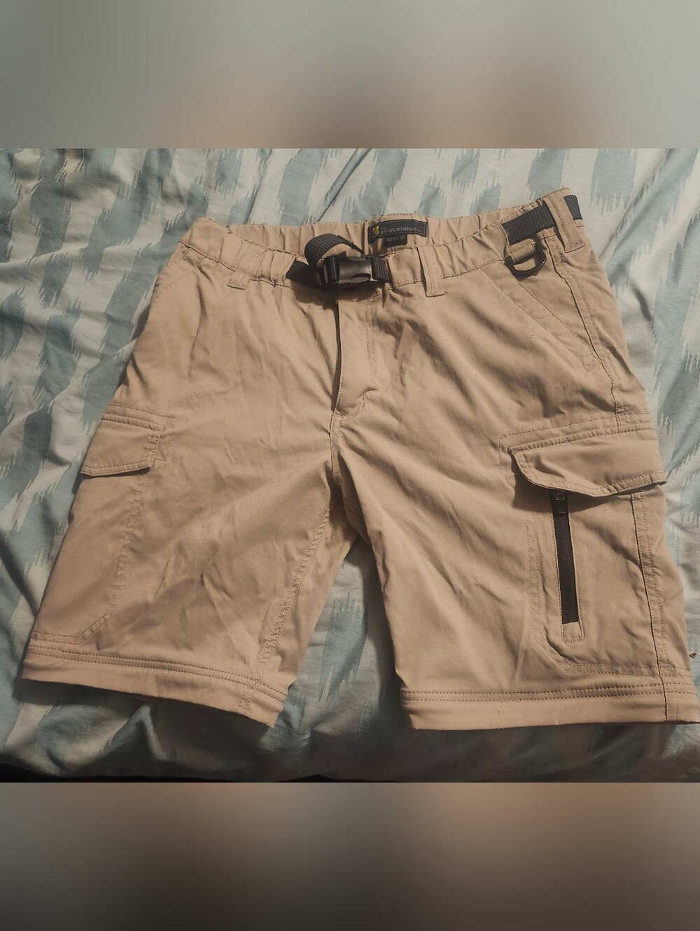 BC Clothing Utility Cargo Shorts Beige Belted‎ Cotton Nylon Blend Men's Size M